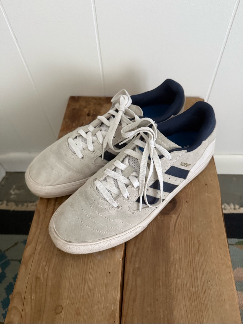 Adidas Busenitz Men’s White and Navy Court-Style Sneakers - Picture 2 of 7